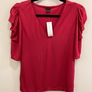 Ann Taylor Cranberry Ruched Sleeve Blouse - M